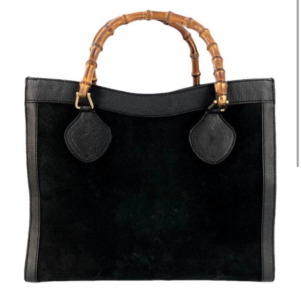 Gucci Diana Black Vintage Bamboo Suede Satchel EVC